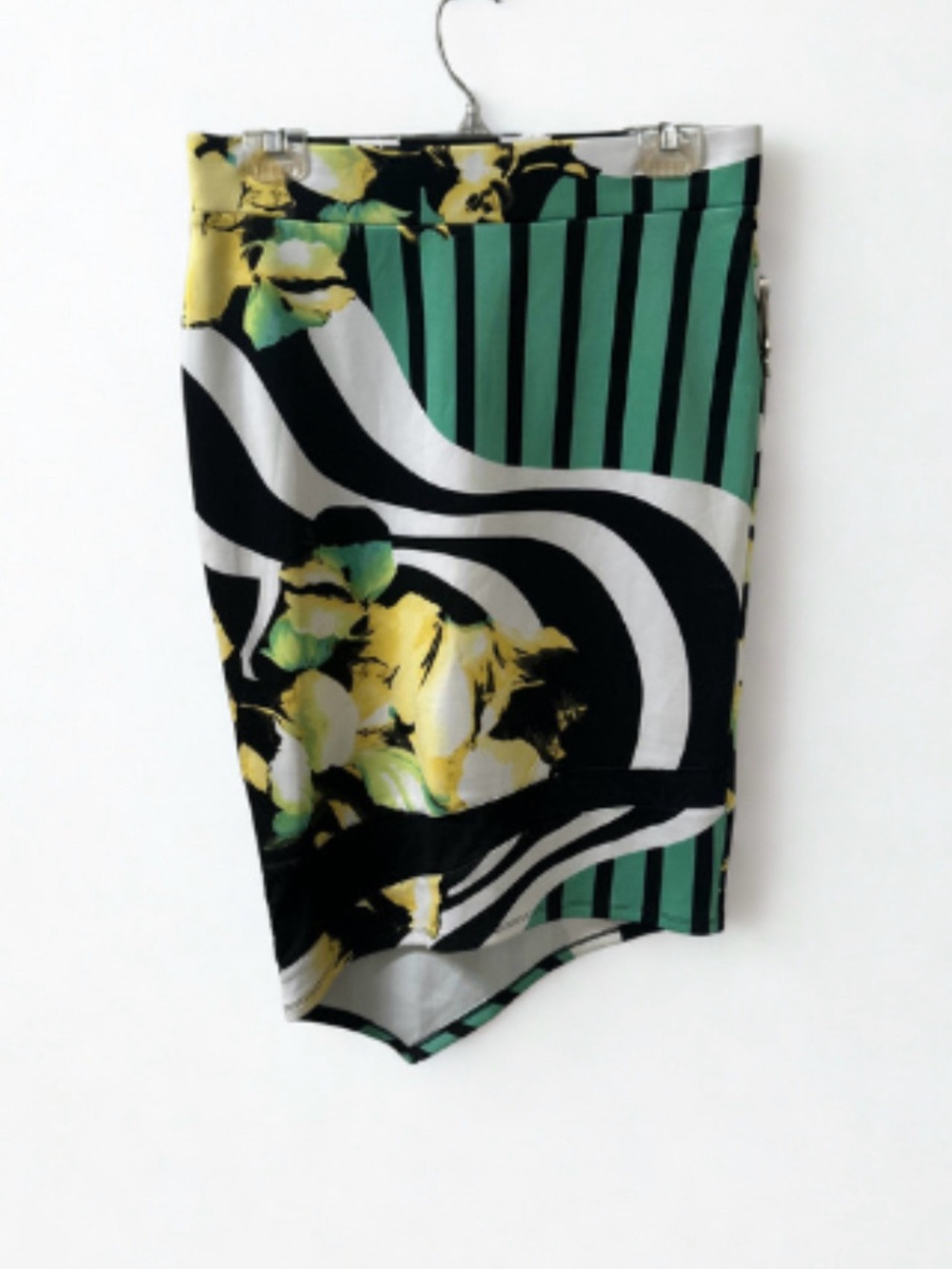 Bisou Bisou Michele Bohbot Asymmetrical Floral Striped Midi Skirt Size M EUC